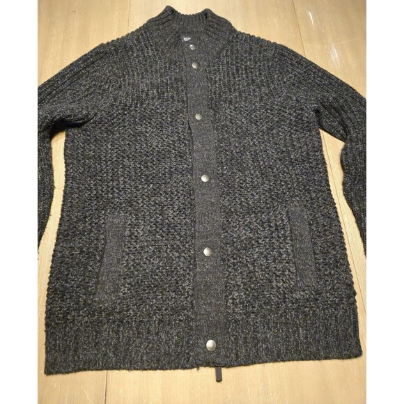 F&F Mens Black Grey Marl Chunky Wool Blend Knit Zip Front Cardigan Size Large - Picture 2 of 5